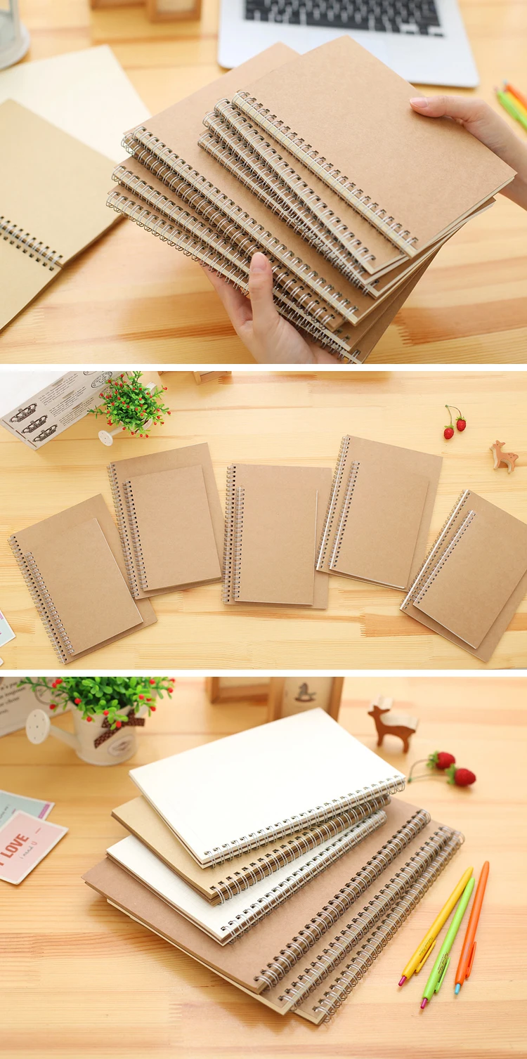 NEW A5/B5 notebook paper dotted/blank/square/horizontal/kraft paper spiral ring stationery notebook coil hand book Two packs