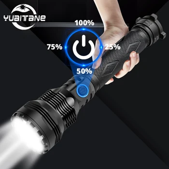 

100000W Brightest LED flashlight XHP70 IPX5 Waterproof rechargeable led torch Zoom light Type-C Powerbank use 2*26650 battery