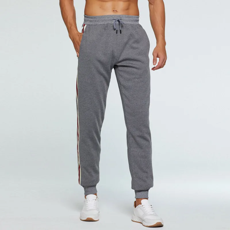 Aolamegs Men Pants Side Striped Sweatpants Elastic Waist Plus Velvet Solid Color Zipper Pockets Pants Casual 2