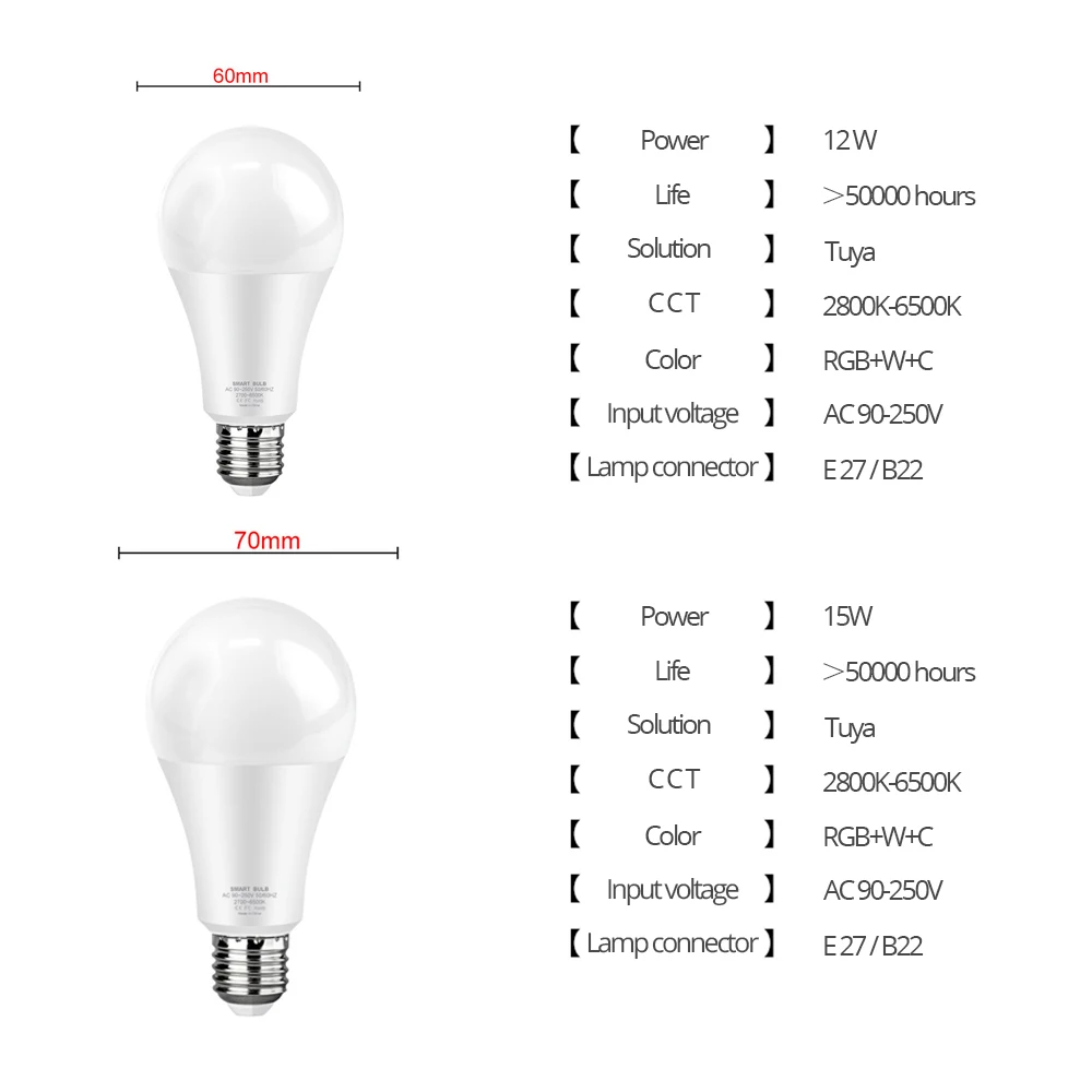 AVATTO Tuya 12W 15W WiFi Smart Light Bulb E27 RGB LED Lamp Dimmable with Smart Life APP Voice Control for Google Home Alexa smart led light bulbs