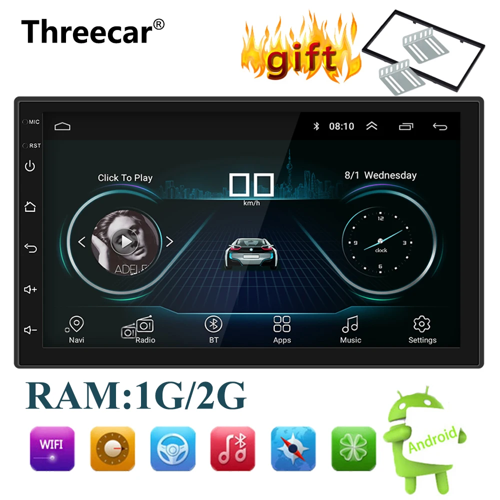 Дешево Android 8,1, автомагнитола, стерео, font b GPS b font навигация, Bluetooth, wifi, универсальный, 7 дюймов, 2din, автомагнитола, стерео, четырехъядерный, мультимедийный плее...