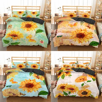 

Homesky Sunflower Bedding set King Queen Quilt Set Bedclothes Microfiber Bed room Home Textiles Pillowcase Bedspread