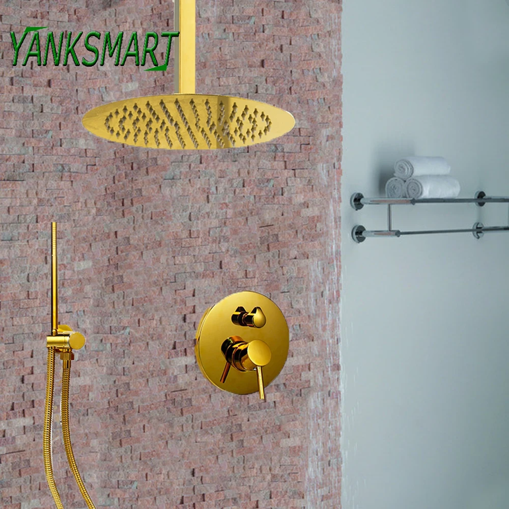 Yanksmart, для ванной комнаты Золотой насадка для душа с эффектом наборы кранов стены/скоб/потолков, Установлен Одной ручкой душевой смеситель холодная и горячая вода краны
