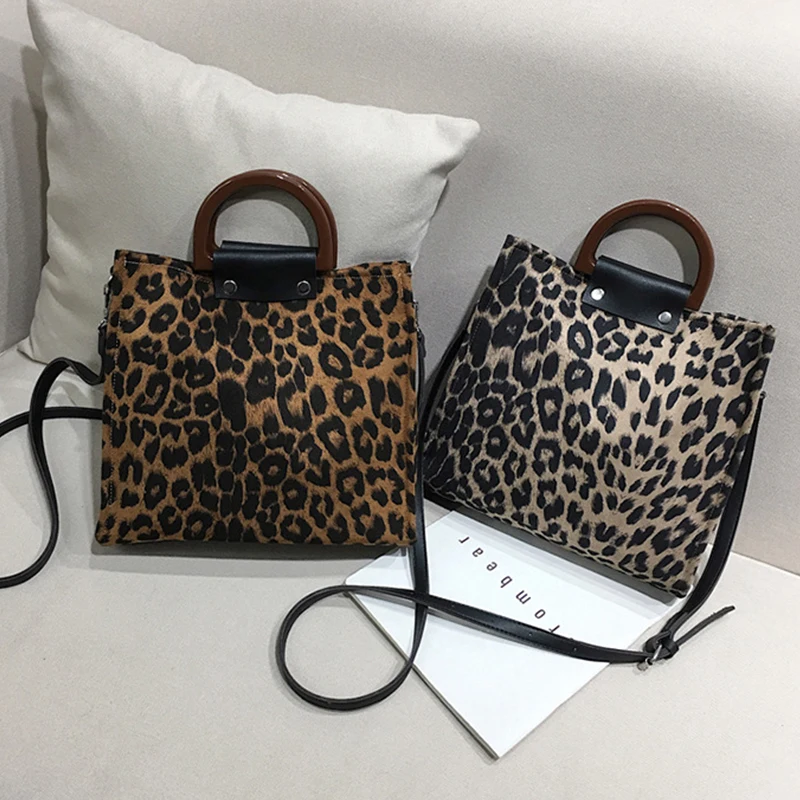 Женская сумка, роскошные сумки на плечо, модные холщовые леопардовые принты, деревянные портативные кошельки, большая вместительность, женские сумки для покупок