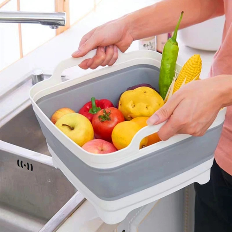 

Kitchen Collapsible Square Sink Portable Washing Basin Foldable Dish Tub Space Saving Washtub Household Storage Collection Appli