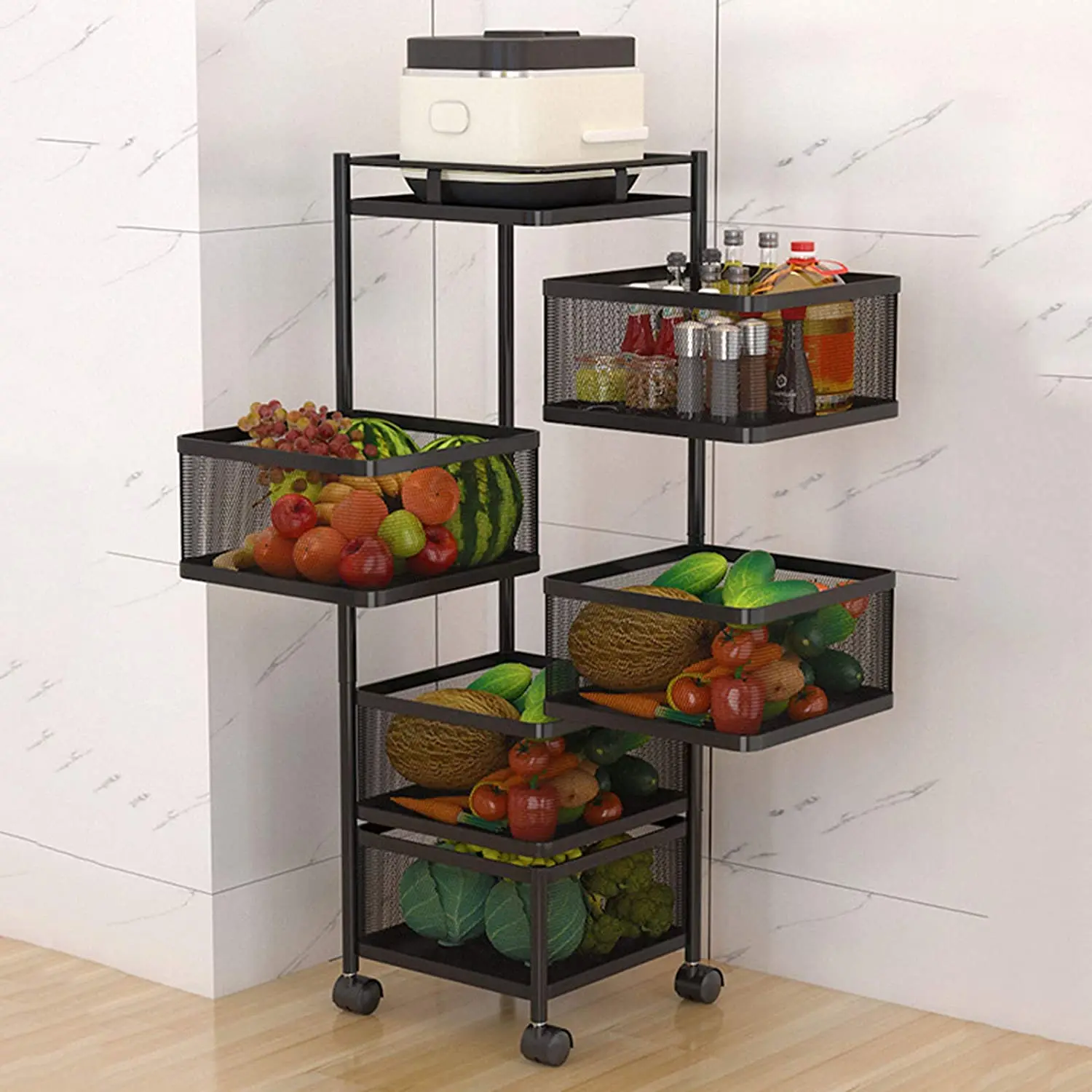 4 Tier Vegetable Rack Kitchen Storage Standing Shelves. Blue Shelf 