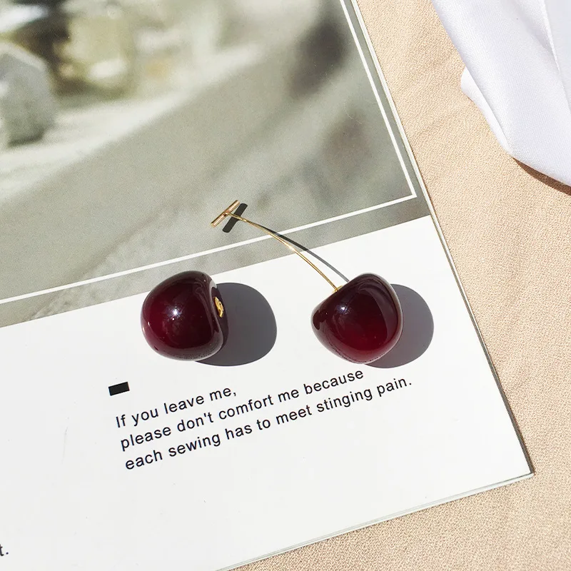 1Pair Cute Simulation Red Cherry Sweet Resin Drop Earring Hot Red Color High Quality For Women Girl Student Fruit Xmas Gift
