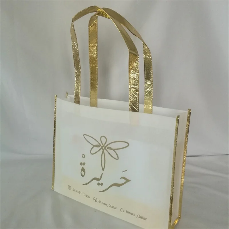 

1000Pcs/Lot Wholesale Non Woven Shopping Totes Bag with Metalic Borders Promotional for Free Shipping Giveaway Gift Handbags