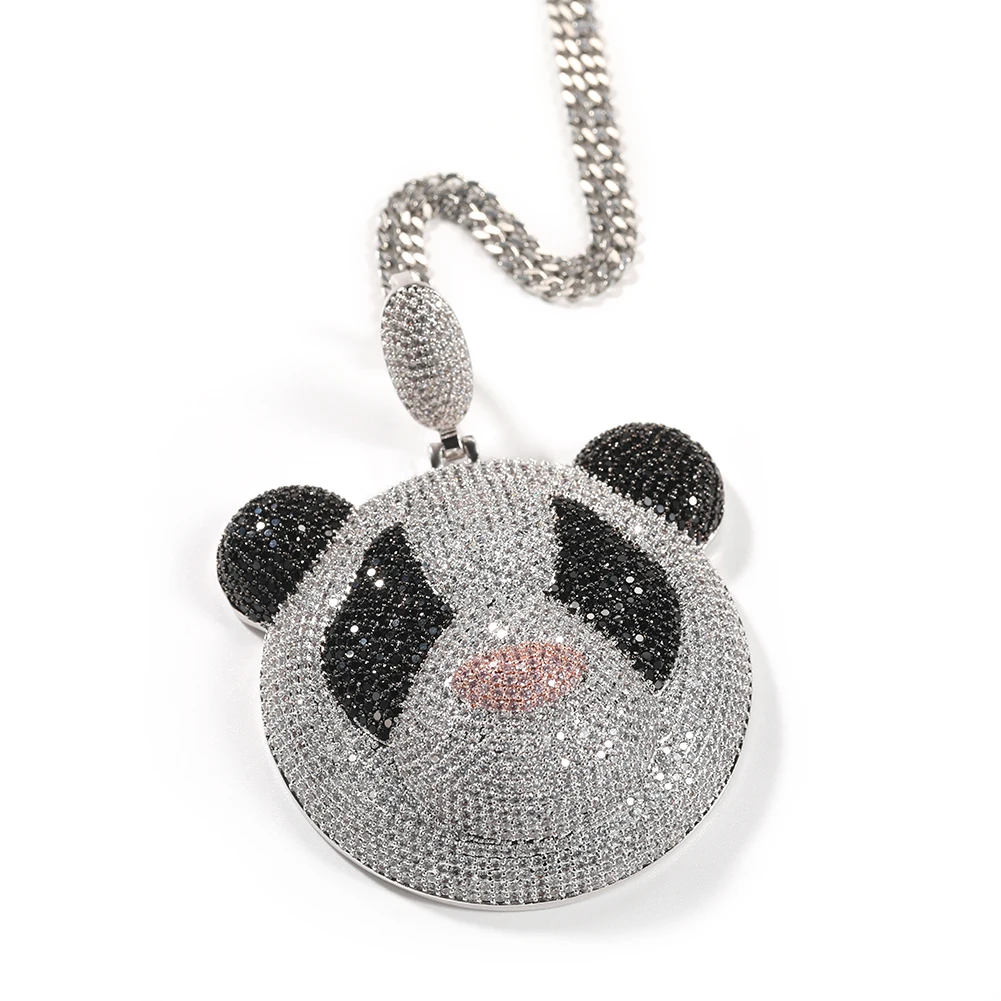 D&Z New Panda Pendant Bling Cubic Zirconia Iced Out In White Gold Color  Necklaces & Pendants For Men Jewelry Solid Back
