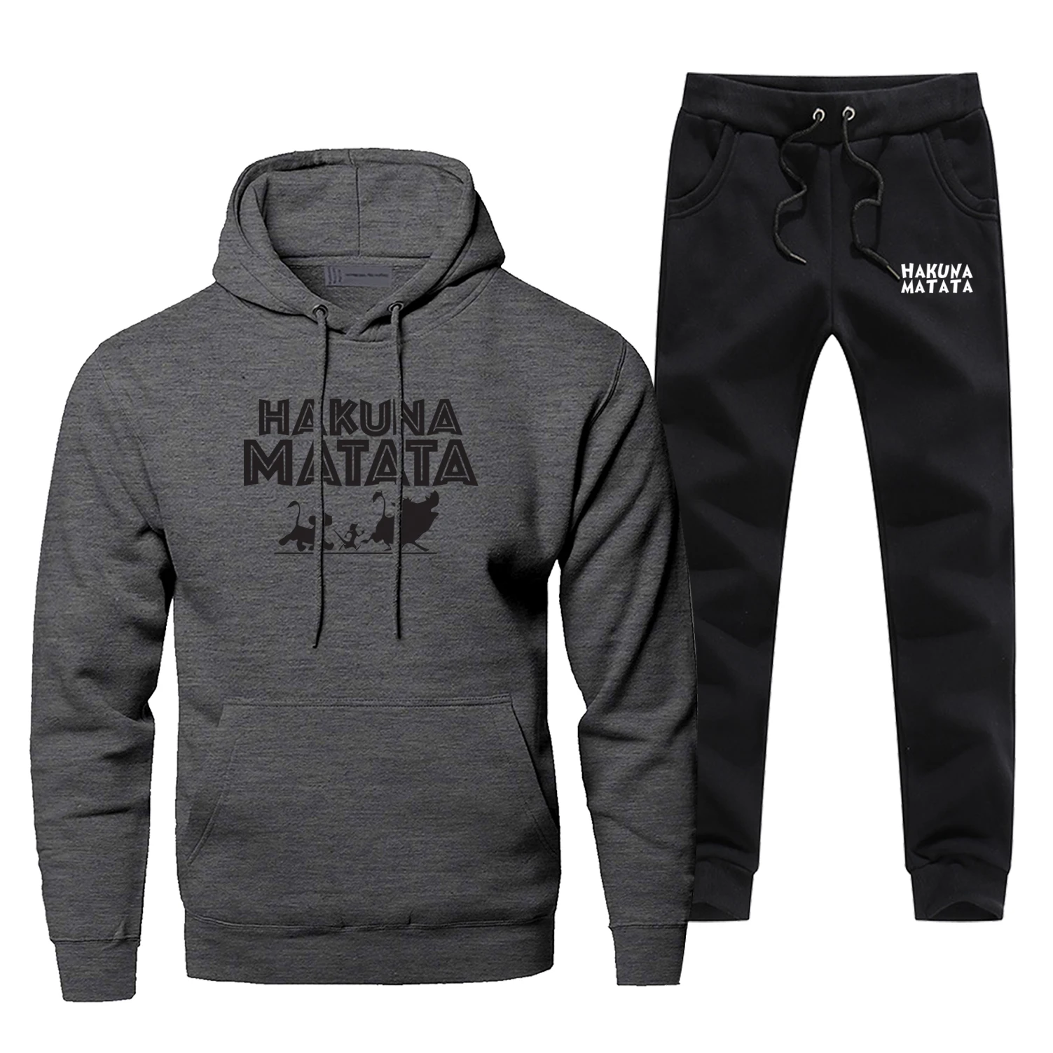 Dark Gray 1 Толстовки с капюшоном Король Лев брюки набор для мужчин Толстовка s Hakuna Matata толстовки Pollover шт набор уличная мужская Толстовка - Цвет: Dark Gray 1