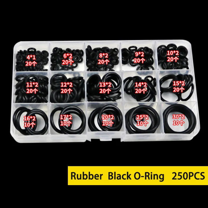 250PCS White/Balck NBR Seal Ring Kit Thickness 1 / 2mm Nitrile Rubber NBR O-Ring Gasket Sealing Ring O Rings Rubber Kit Set