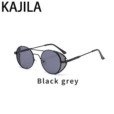 Black Gray Круглые мужские солнцезащитные очки в стиле стимпанк, Новое поступление, Ретро металлическая оправа, брендовые дизайнерские полые Солнцезащитные очки для мужчин, 1901 - Цвет линз: Black Gray