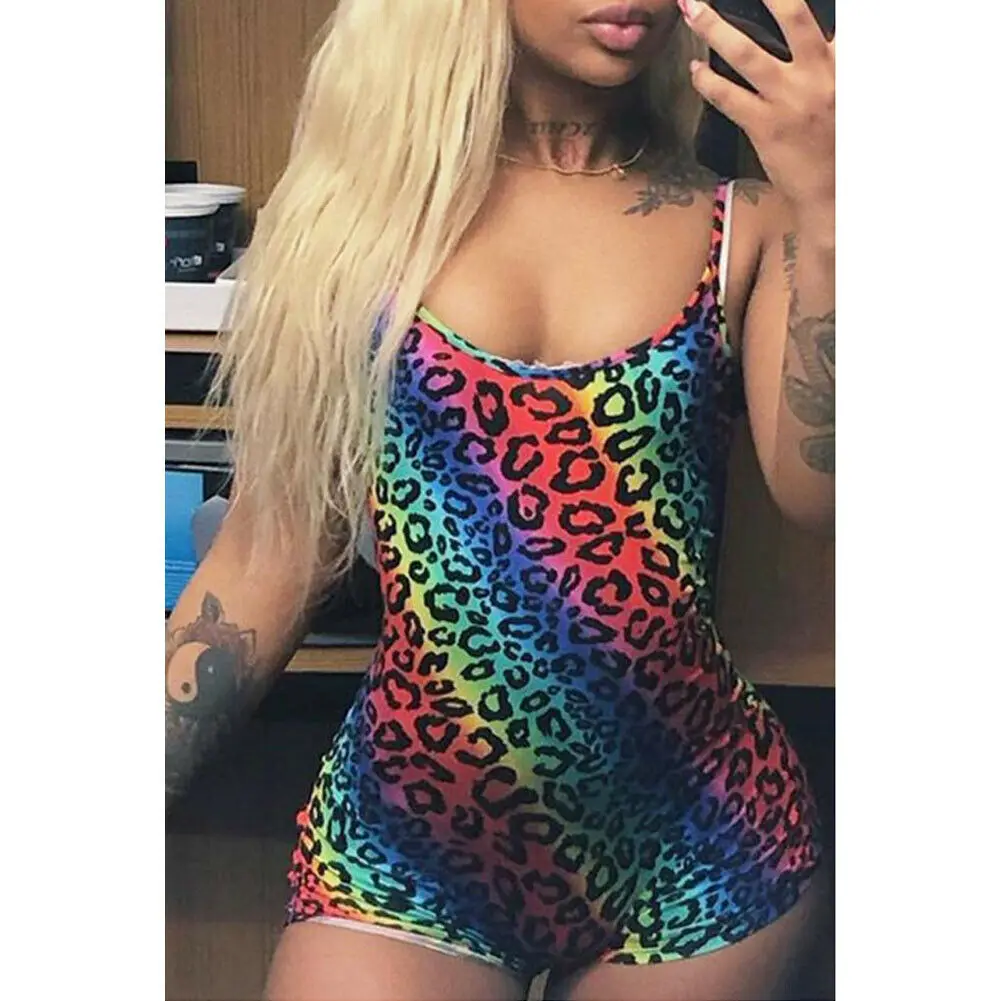 Las mujeres sin mangas vendaje mono leopardo blusa, camiseta de verano Sexy playa trajes de baño prendas mono nuevo