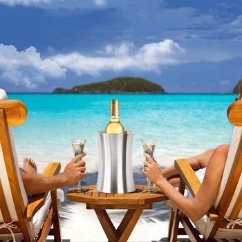 

Stainless Steel Double Wall Wine Cooler Bucket, Keeps Cold for Hours Wine Cooler Chiller Champagne Beer Ice Bucket