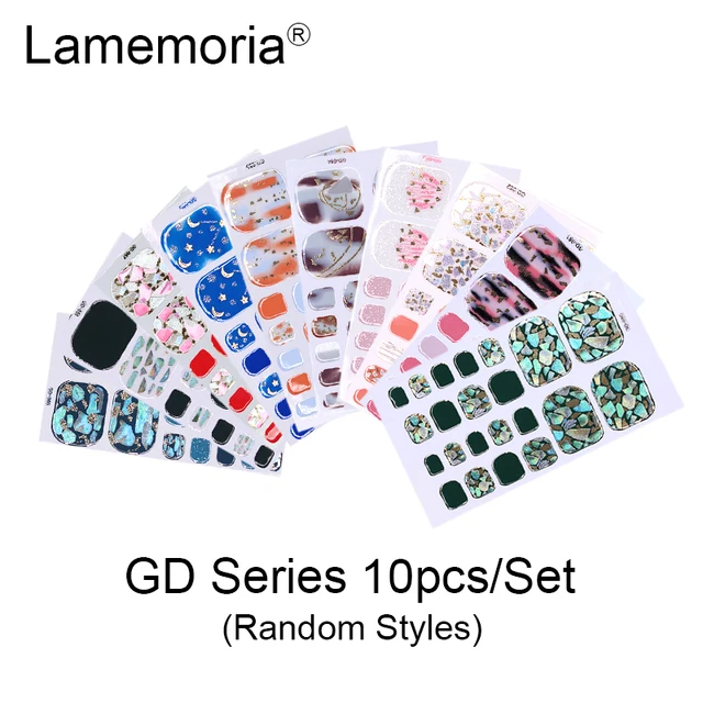 10/20pcs Full Cover Wraps Nail Polish Stickers Strips Plain Nail Art Decorations Stripe Designs Glitter Powder Manicure Tips GD-10pcs random