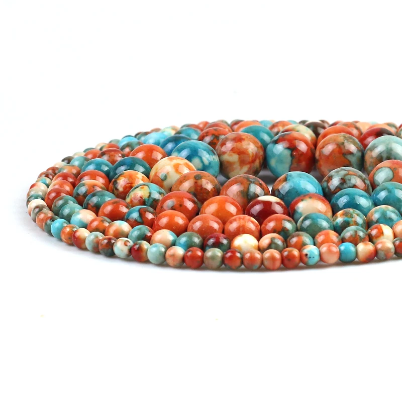 Vibrant Orange and Blue Jasper Round Beads for DIY Jewelry Making - Natural Loose Stones in Various Sizes