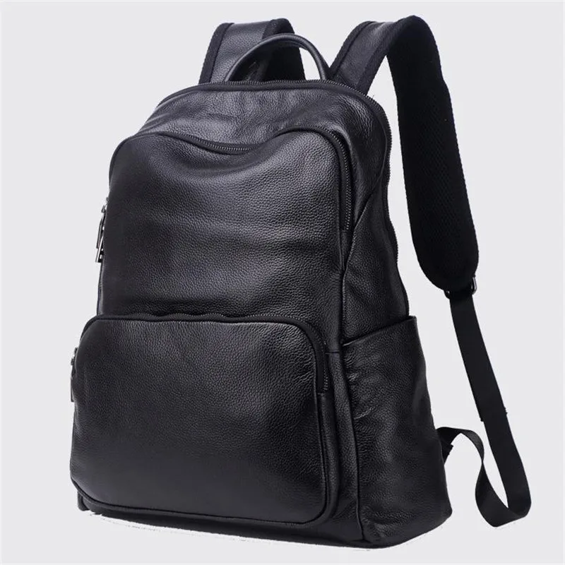 

Large Black Genuine Leather Computer Laptop Business Backpack Men's Casual Travel Daypacks School Student Bags
