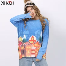 ^#Cheap XIKOI Ladies Snow House Printed Sweater Fashion Women Christmas O-Neck Long Sleeve Blue Pullover Loose Sweaters Tops Jumper Pull ^#Cheap XIKOI Ladies Snow House Printed Sweater Fashion Women Christmas O-Neck Long Sleeve Blue Pullover Loose Sweaters Tops Jumper Pull