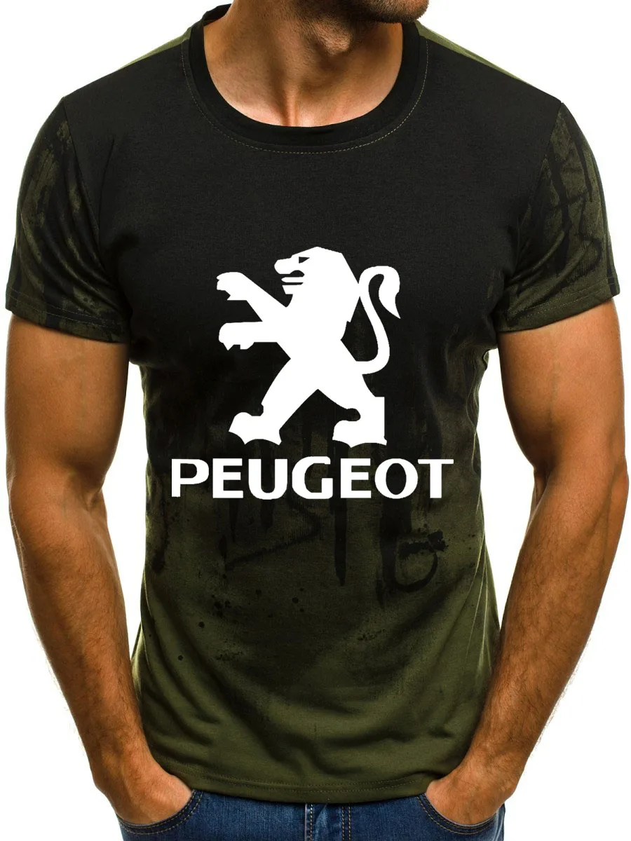 Мужская футболка с коротким рукавом с логотипом автомобиля peugeot, летняя повседневная хлопковая Футболка с градиентом, модная футболка в стиле хип-хоп Harajuku, Мужская брендовая футболка