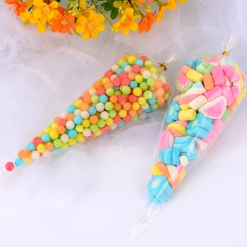 

100Pcs Packaging Bags Candy Storage Box Gift Box Clear Cone Plastic Bags Transparent Sweet Treat Package