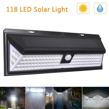 

118 LED Solar Light Outdoor Solar Lamp Motion Sensor Solar Powered Spotlight 3 Modes Wall Sunlight For Street Garden Decoration