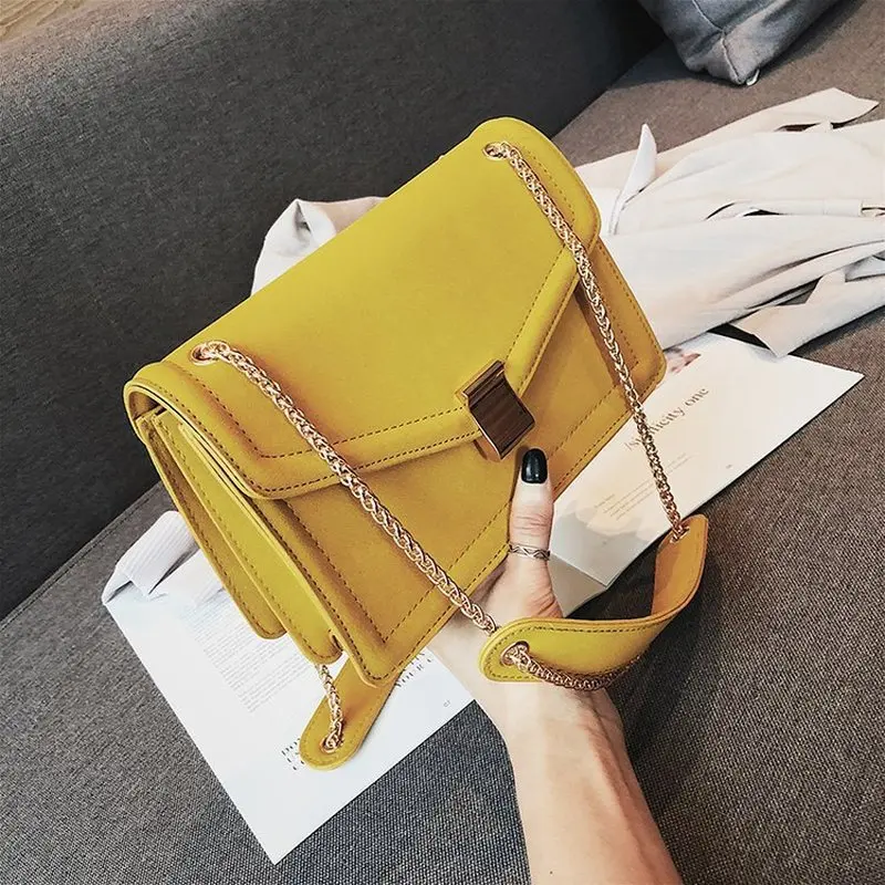 

Women Retro Matte 2019 Autumn New Suede Shoulder Crossbody Bag Simple Designer Messenger Bag Nubuck Chain Small Square Handbag