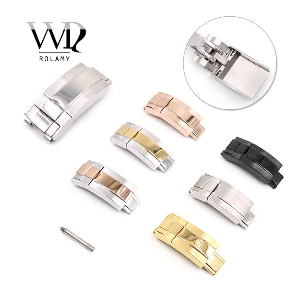 

Rolamy 16mm x 9mm Brush Polish Stainless Steel Watch Band Deployment Clasp For Rolex Bracelet Rubber Leather Oyster Submariner