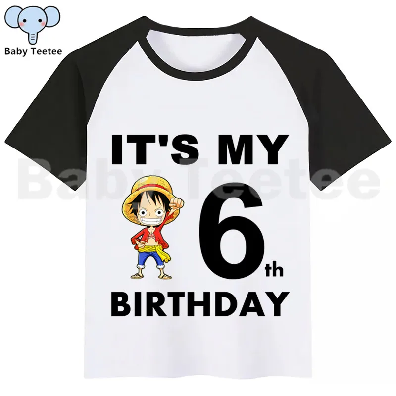 Цельный LUFFY мультфильм футболка «С Днем Рождения» Happy футболка «С Днем Рождения» с принтом забавные детские футболки, футболка для мальчиков и девочек, Рубашка с короткими рукавами футболка «С Днем Рождения»