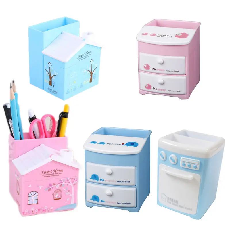 Organizer Da Scrivania Storage Creativo Quadrato Mini Portapenne Portamatite Supporto Fisso Studio Desktop Container Rosa Cielo Blu