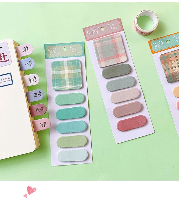 Ins BM Style Colorful Plaid Sticky Notes 20 Sheets Diy Creative Index Bookmark Student Planner Stickers cute Stationery