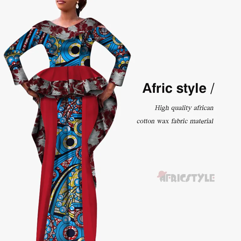 8 African Dashiki Bazin Dress 2- Piece Top and High Waist Skirt Set model WY5341 - Цвет: 8
