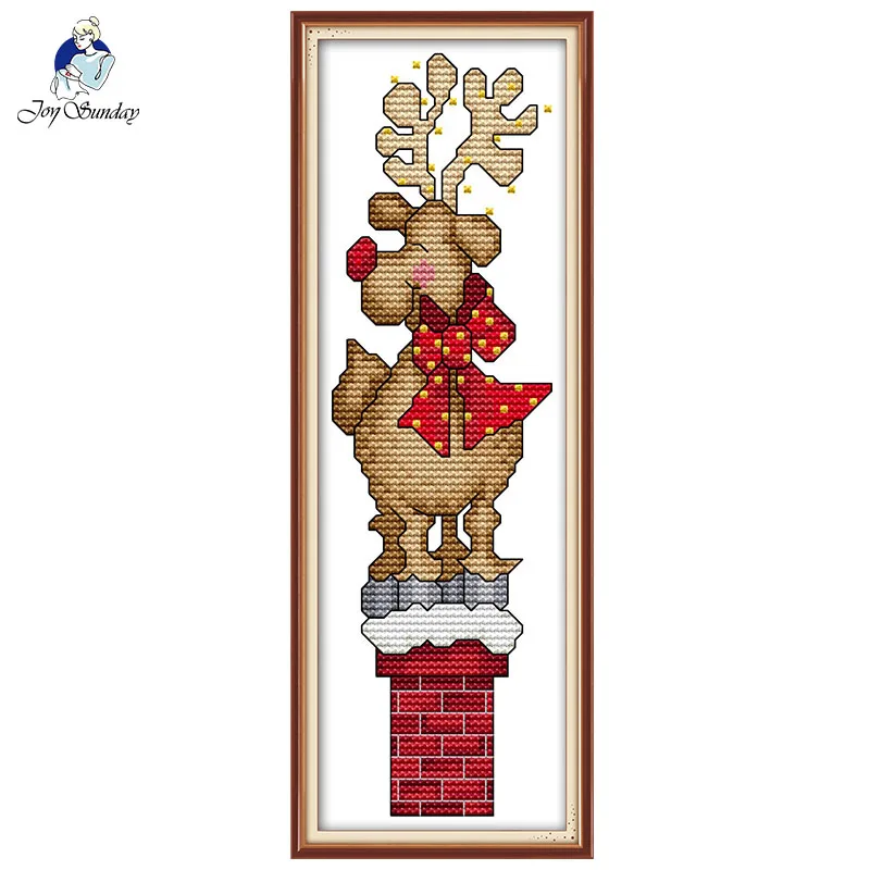 

Joy Sunday Christmas deer patterns Cross Stitch kit 14CTDMC Cross Stitch Printed Canvas Needlework Set Christmas Home decoration