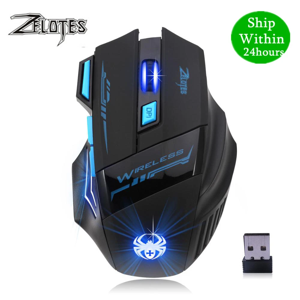 ZELOTES F14 2400 DPI 7 кнопок светодиодный оптическая компьютерная мышь беспроводная 2 4G