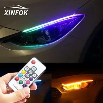 

2PCS DRL LED Car Daytime Running Lights DC 12V RGB Red Green Blue 30 45 60cm Soft Strip Turn signal Yellow Waterproof