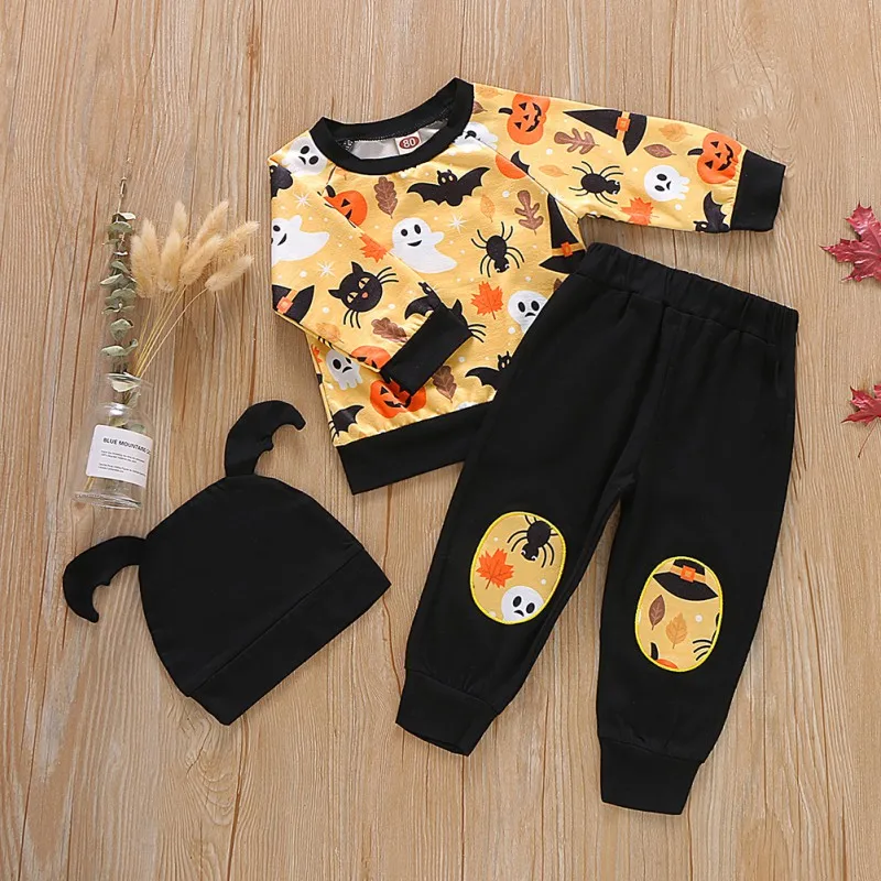 

TBaby Boys Girls Clothes Set 0-5T Cute Casual Cartoon Print Cotton Tops Pants Hat New Autumn Three-Piece Children Clothing