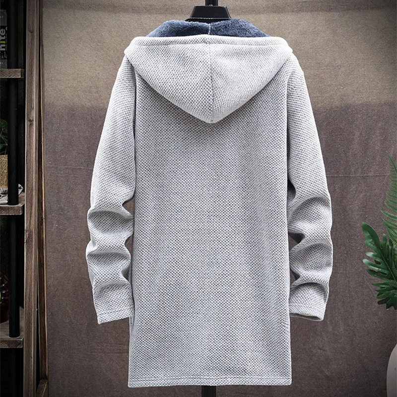 Winter Men Sweater Fleece Cardigan Jacket Mens Slim Sweaters Long Hooded Sweater Thick Warm Coat Mens Clothing fleece cardigan sweater coats knitted sweater coat knitted cardigan