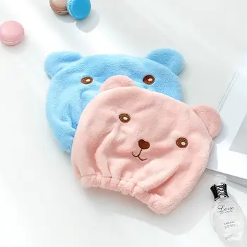 

Women Girls Ladies Cat Ears Pattern Cap Microfiber Solid Quickly Dry Hair Hat Hair Turban Bathing Drying Towel Head Wrap Hat