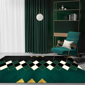

Green Black Plaid Retro Carpet Vintage Modern Fashion Geometric Print Bedside Mat Floor Rugs For Living Room Kitchen Carpet