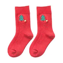 Модные рождественские вязаные хлопковые носки с принтом для маленьких девочек, детские носки,#3N11