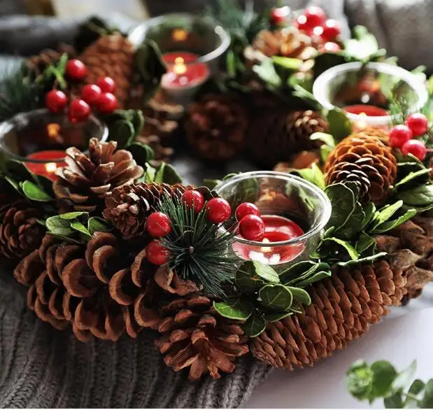 Rustic Decor Wreath Home Candle Holder Christmas Centerpiece Table Decor Natal Christmas Candle Rin