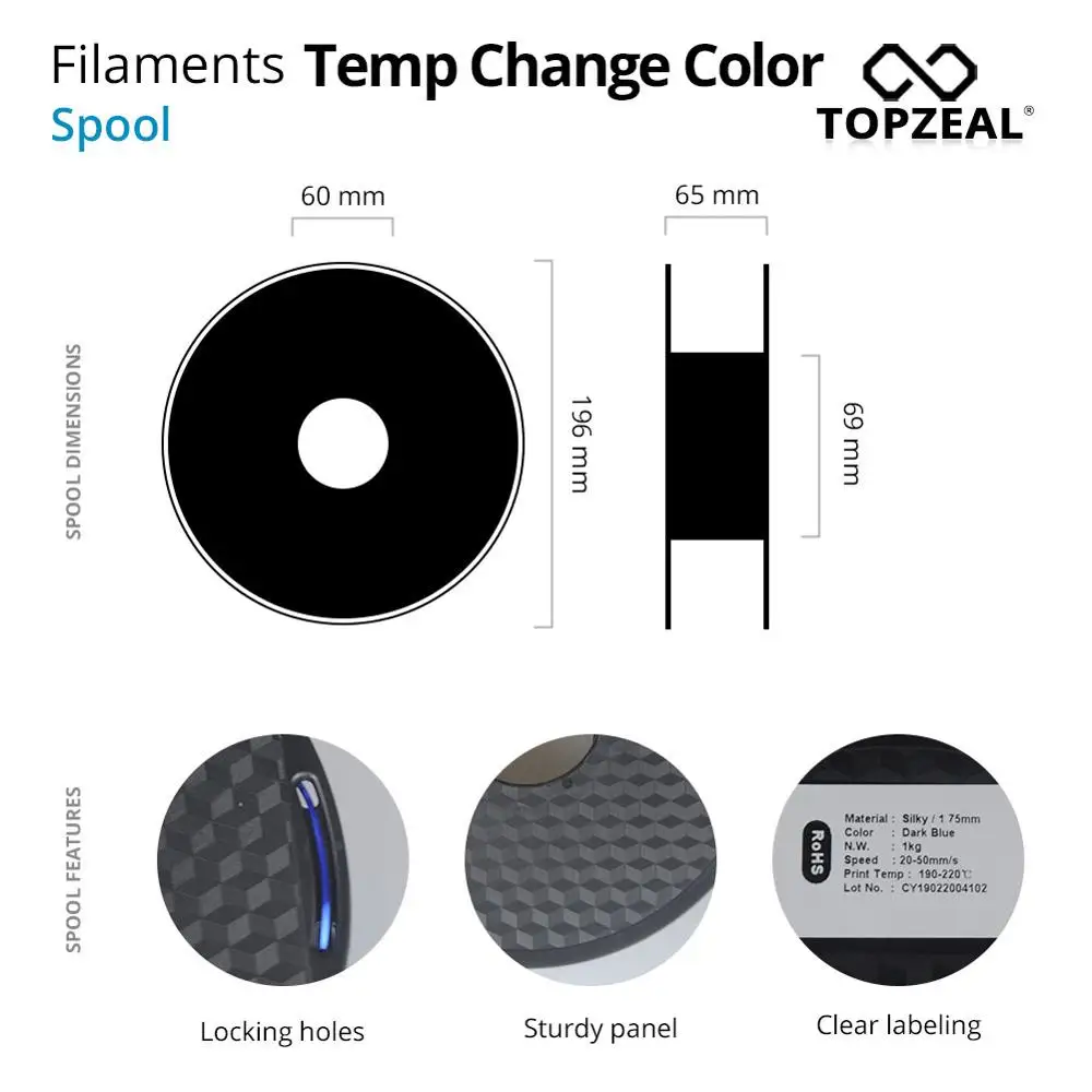 Filamentos de Cor Mudança de Temperatura Dimensional + - Vermelho para Branco Topzeal Impressora Precisão -0.05 1 kg Spool 1.75mm 3d Pla - Imagem 5