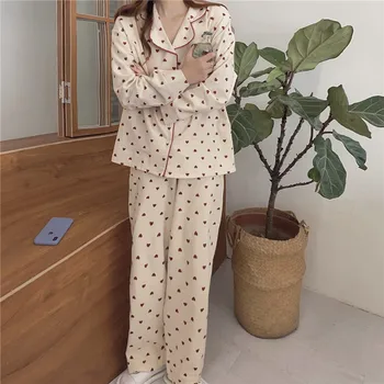 

Sanding sweet love long sleeve pajamas women's Korean loose two piece suit lovely new casual home wear for students
