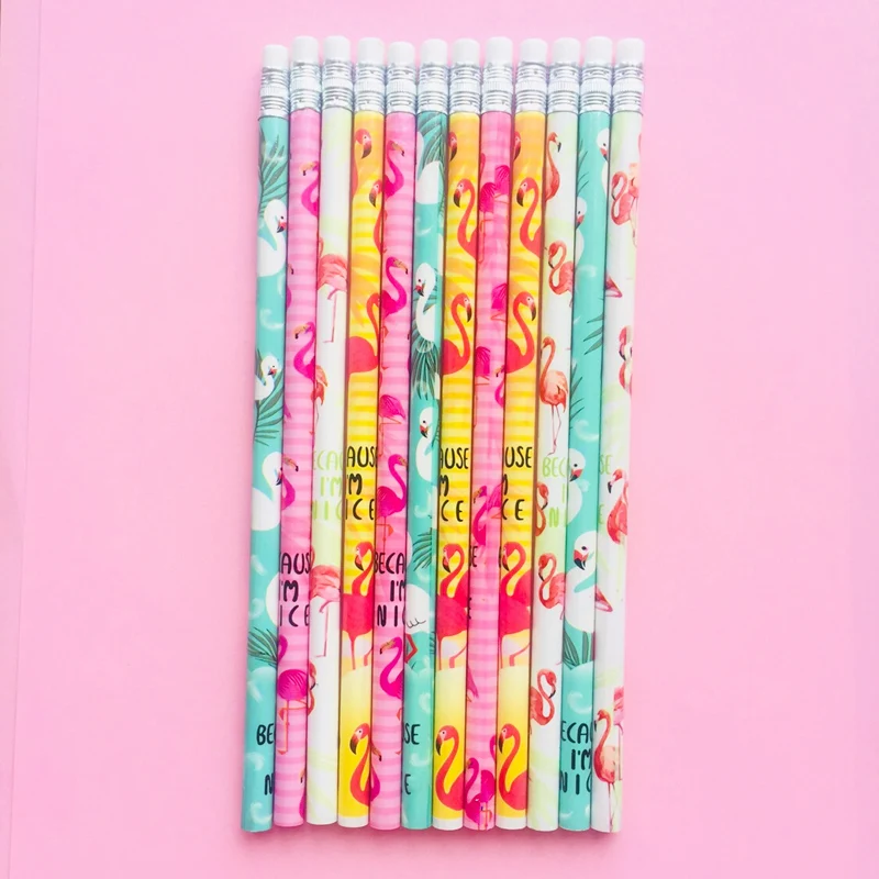 4pcs mixed random 4X свежий Фламинго деревянный карандаш Дети письма Рисование карандаш, Канцтовары для учащихся - Цвет: 4pcs mixed random