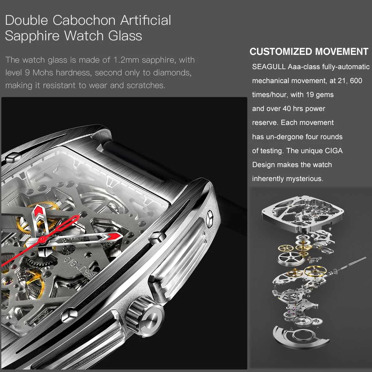 Ciga Design Ciga Mechanical Watch Series Watch Barrel Type Double-Sided Hollow Automatic Mechanic-4