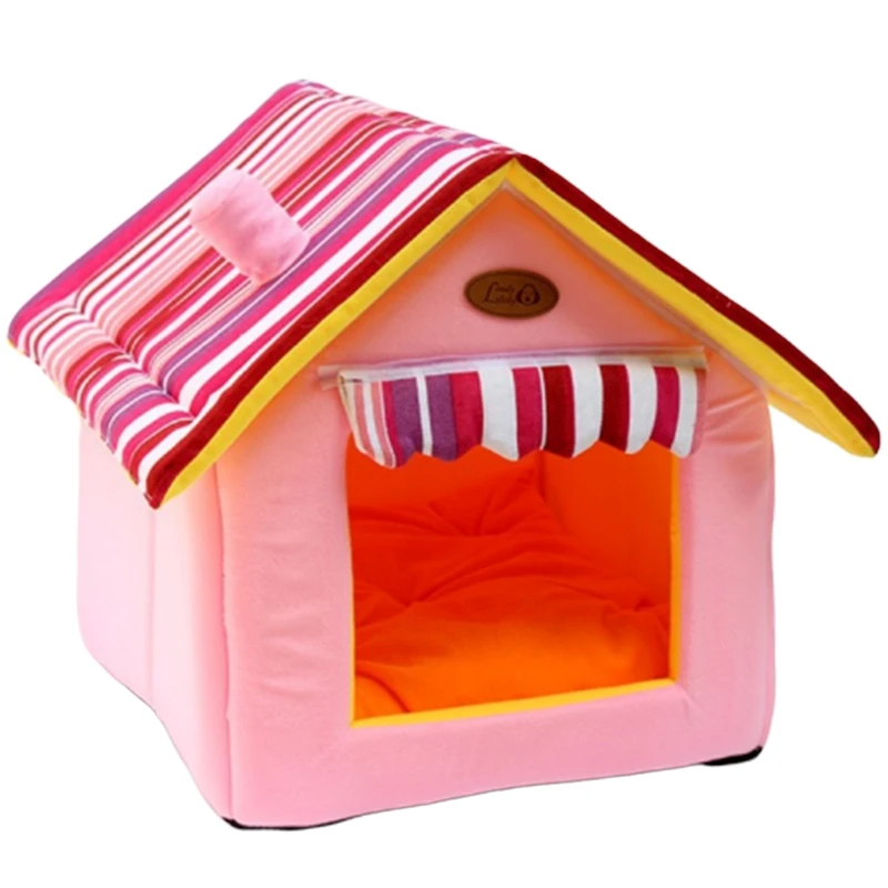 Домик для собак вилла кровати для собак товары для домашних животных Полосатый съемный чехол коврик для маленьких средних и больших собак домик для домашних животных кровать для кошек - Цвет: Pink
