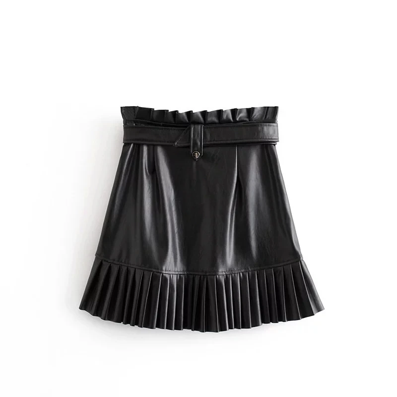 Увядшая зимняя кожаная юбка Женская высокая уличная с поясом плиссированная Высокая талия PU faldas mujer moda сексуальные мини юбки для женщин
