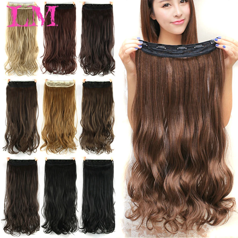 

LiangMo 24" Long Clip in One Piece hair Extensions synthetic 100% real natural hair Extentions 3/4 full head Black Brown