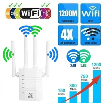 

WD-R1205U WiFi Booster Wireless Repeater Dual Band Wifi Repeater Four Antennas 2.4/5GHz 1200M WiFi Internet Signal Amplifier
