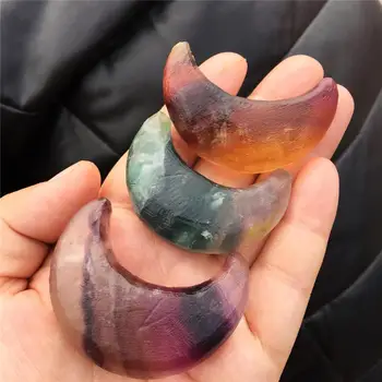 

3pcs AAAA Natural color fluorite hand-carved beautiful moon crystal carving, crystal Christmas gift Christmas Eve