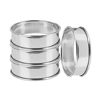 

4Pcs Double Rolled TartRings Stainless Steel English Muffin Rings Professional Crumpet Rings MU8669